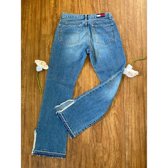 Vintage Tommy Hilfiger Straight Jeans Women's 7 Rare Raw Frayed Hem Side Slits - Picture 6 of 12